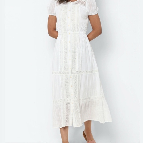 American Eagle Outfitters Dresses & Skirts - AMERICAN EAGLE WOMEN WHITE LACE SHORT-SLEEVE MIDI DRESS Boho lace top SZ SM